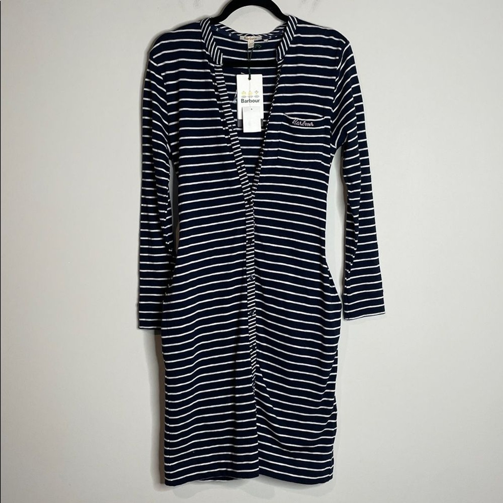 Barbour Women’s Auklet Navy Striped Belted Button Down Dress Size 6 NWT