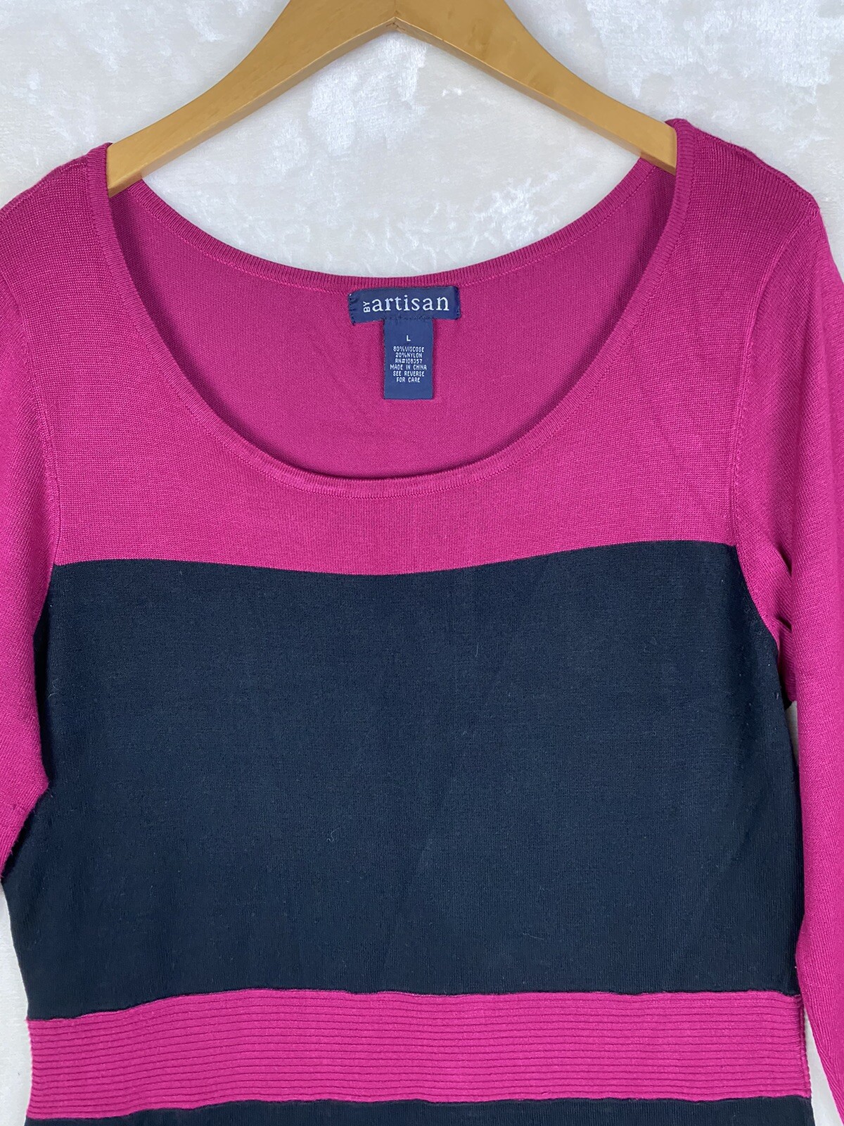 Artisan Knit Sweater Dress Womens Large A-Line Colorblock Stretch Office Work