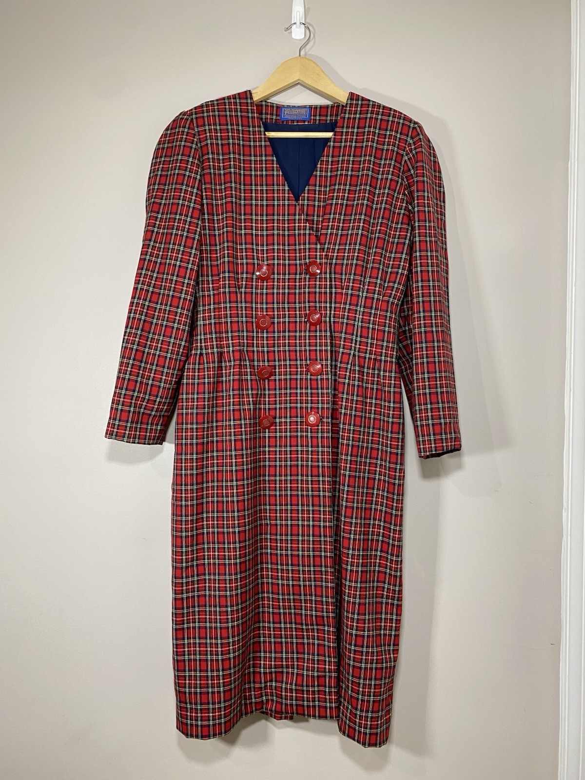 VTG Pendleton Virgin Wool Plaid Dress Red Tartan Double Breasted MEDIUM?