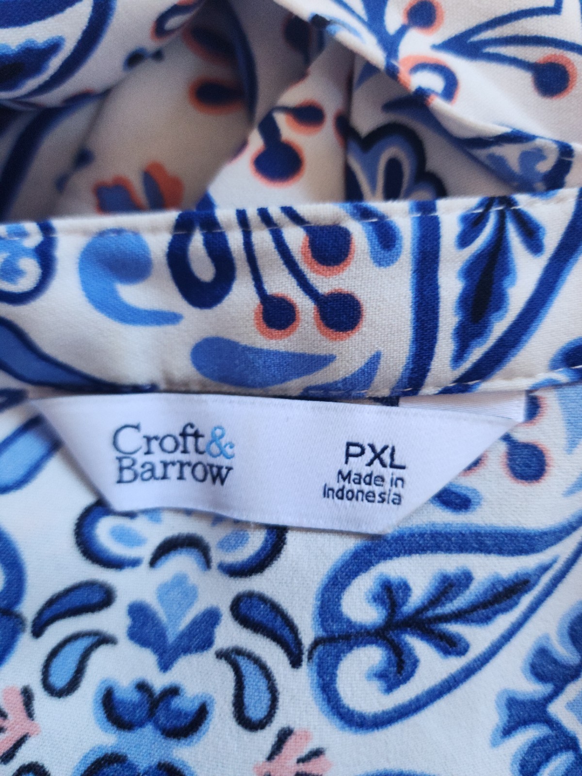 NWOT CROFT & BARROW Blue Floral Notch Neck Belted Sleeveless Shirt Dress Sz PXL