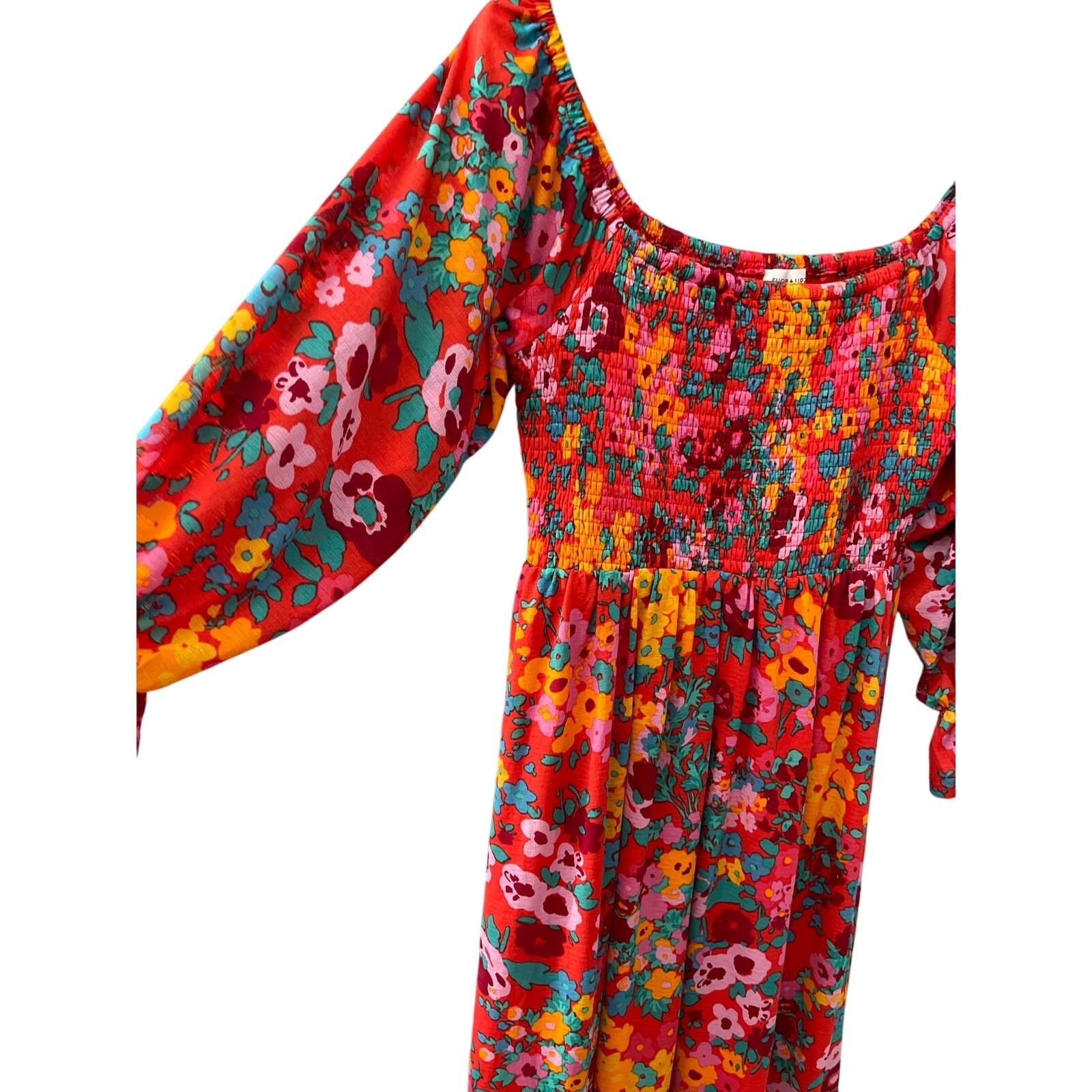 Sugar Lips Francesca Vibrant Wildflower Denni Smocked Midi Dress Size Small