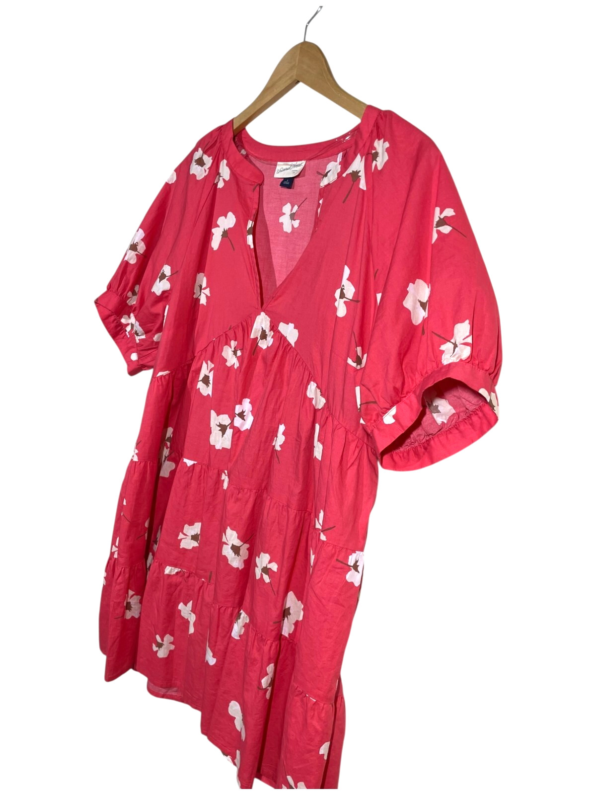 Universal Thread Puff Sleeve Floral Tiered Babydoll Dress Sz L Coral Beach Boho