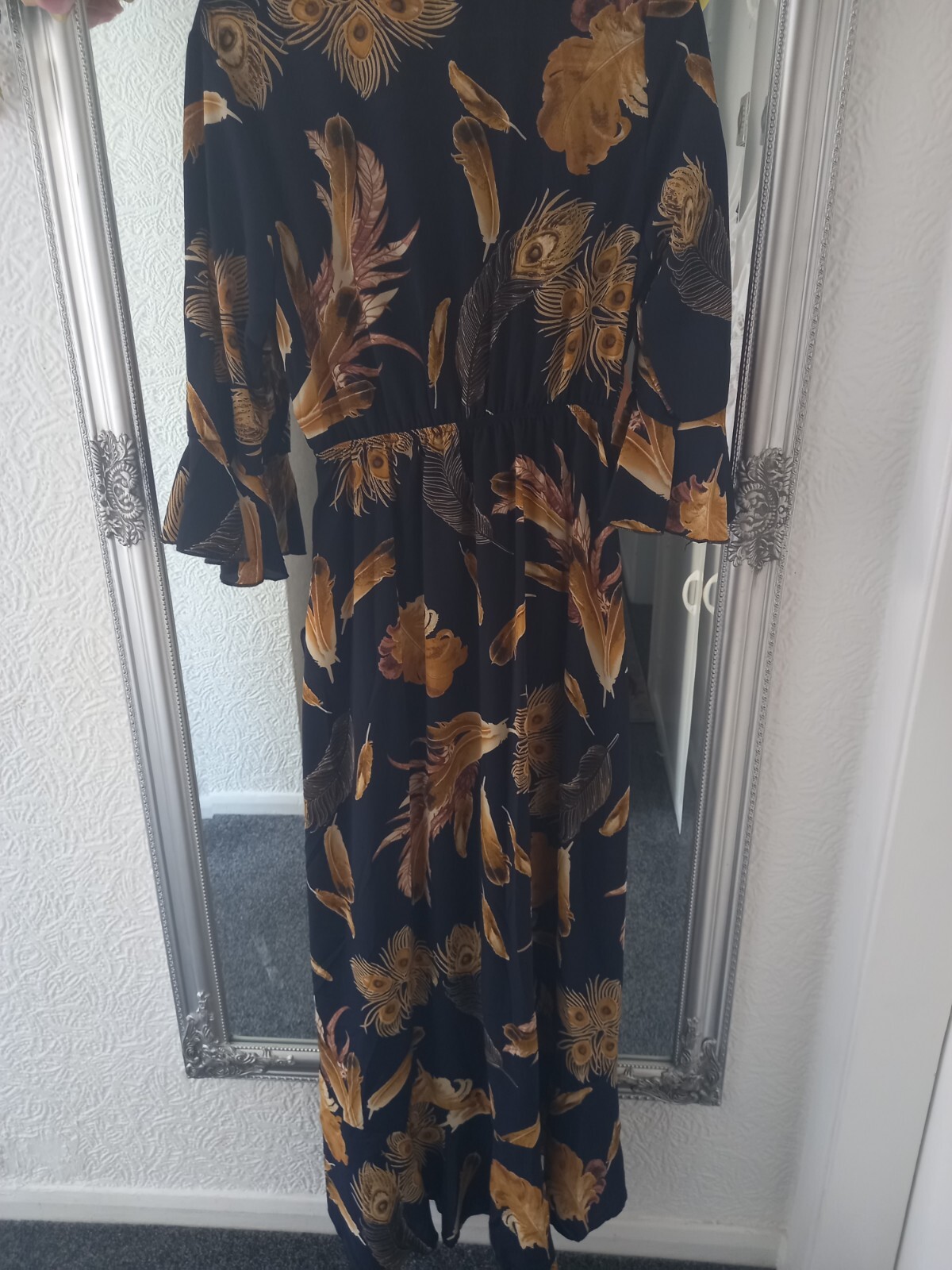 Blue Vanilla leaf peacock mid Sleeve Maxi Dress Size 10 BNWT Summer Season