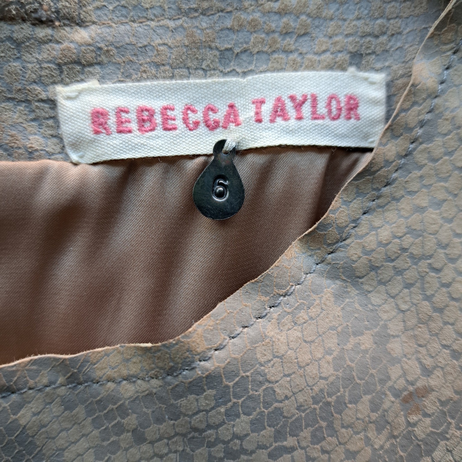 REBECCA TAYLOR Python Print Leather Mini Dress Size 6 Cream Gray Sleeveless