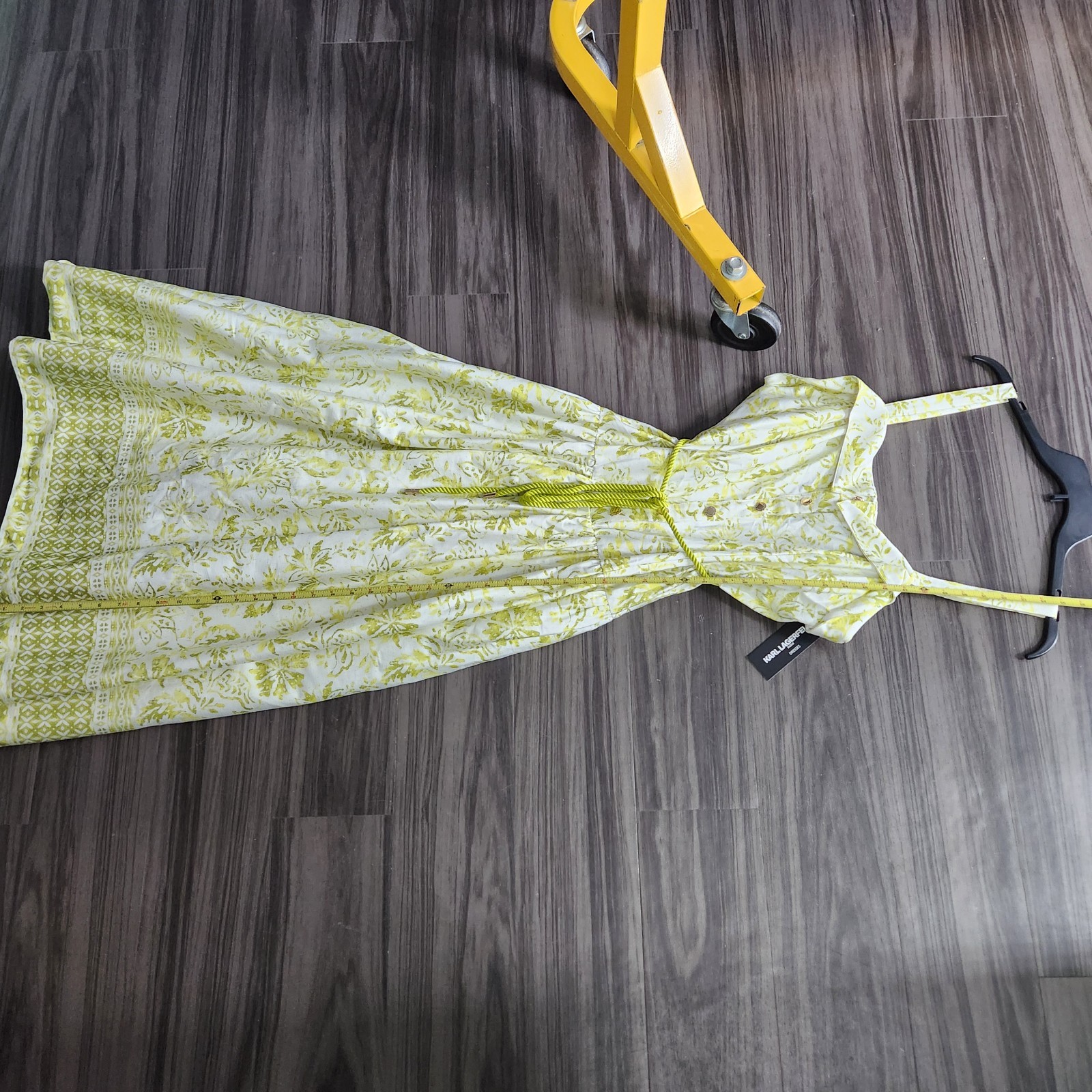 Karl Lagerfeld Square Neck Maxi Dress Rope Belt Floral Green Womens 16 NWT