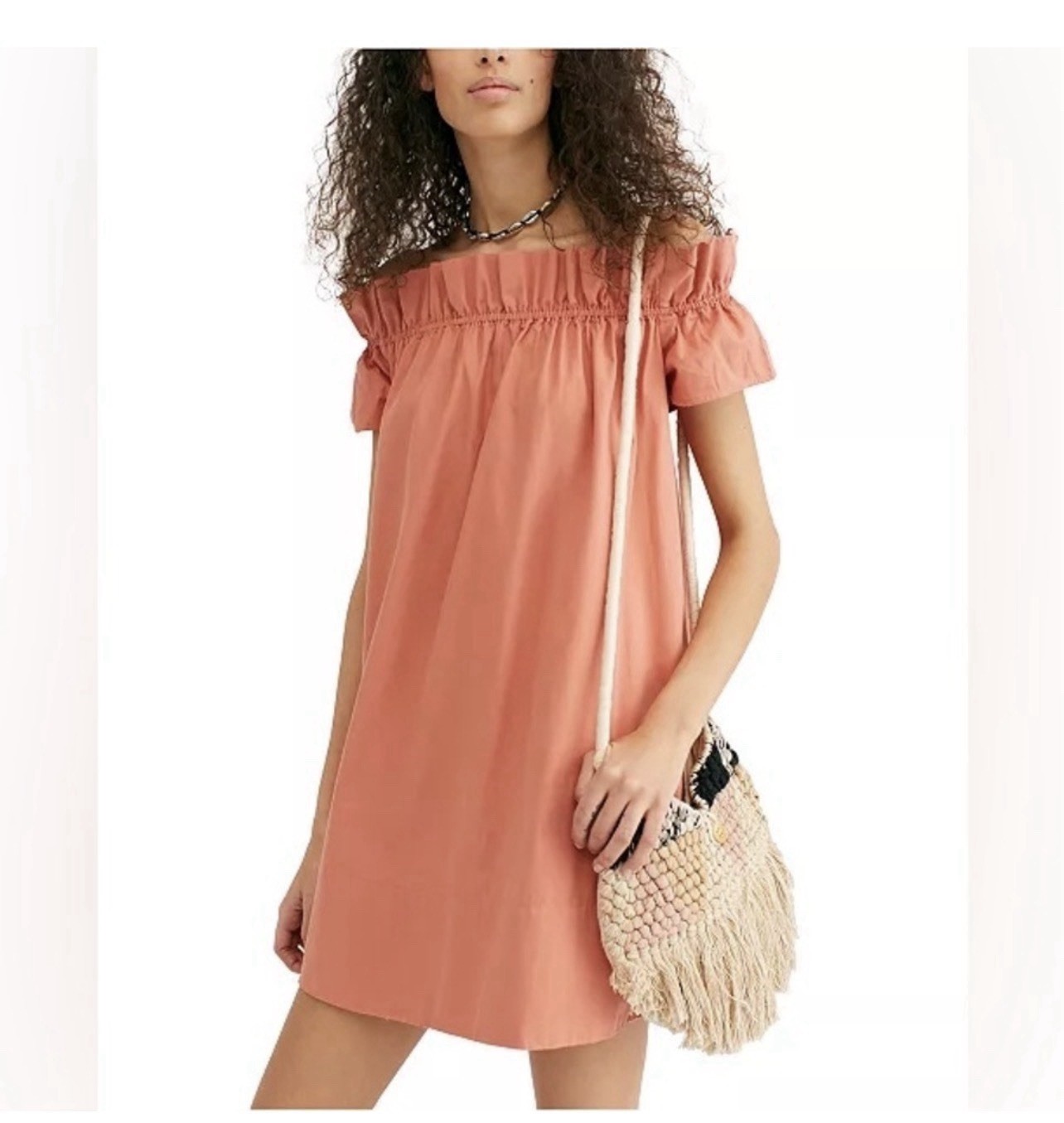 Free People Sophie Off-The-Shoulder Mini Dress Medium Cotton light coral Boho
