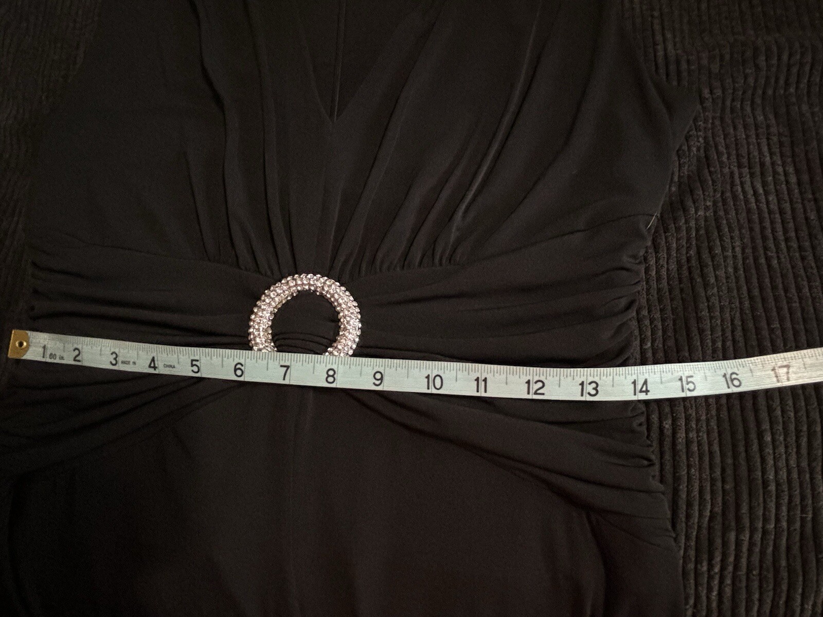 Metaphor Black Sleeveless Dress Long Rouched Waist Back Zip Size 8 Gemstones