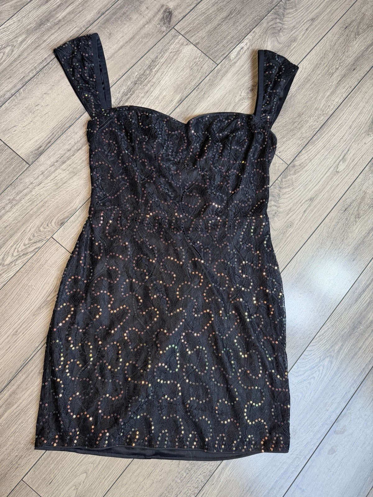 Womens Black Sequin Lace Cocktail Dress Size Small Lace Up Back Party Dress