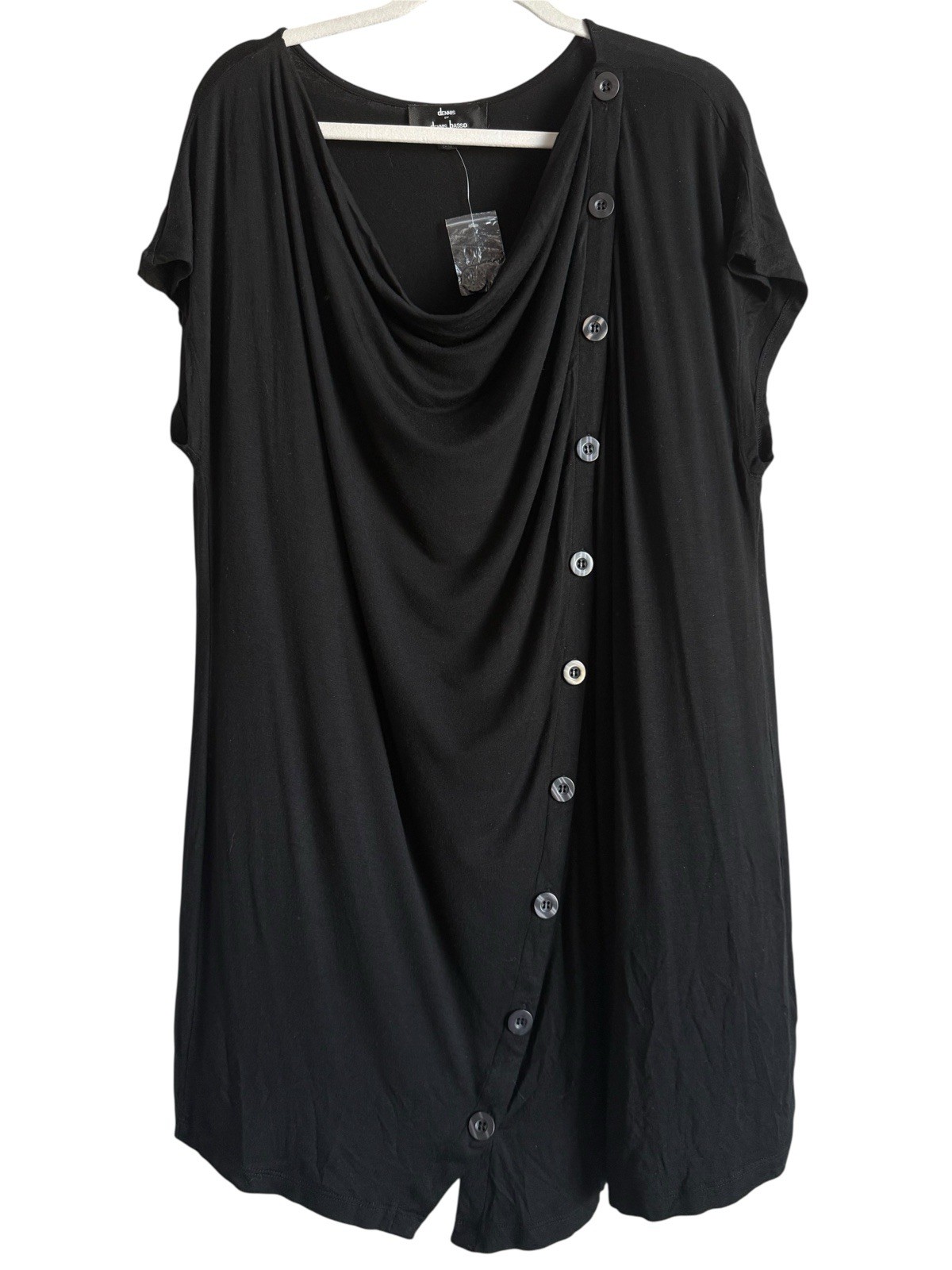 Dennis By Dennis Basso Black Scoop Neck Short Sleeve Button Dress Womens Size 2X