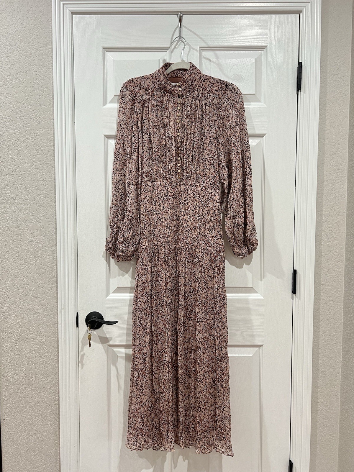 Shona Joy Sofia Button Up Ruched Midi Dress Floral Rouge Multi Size US 2