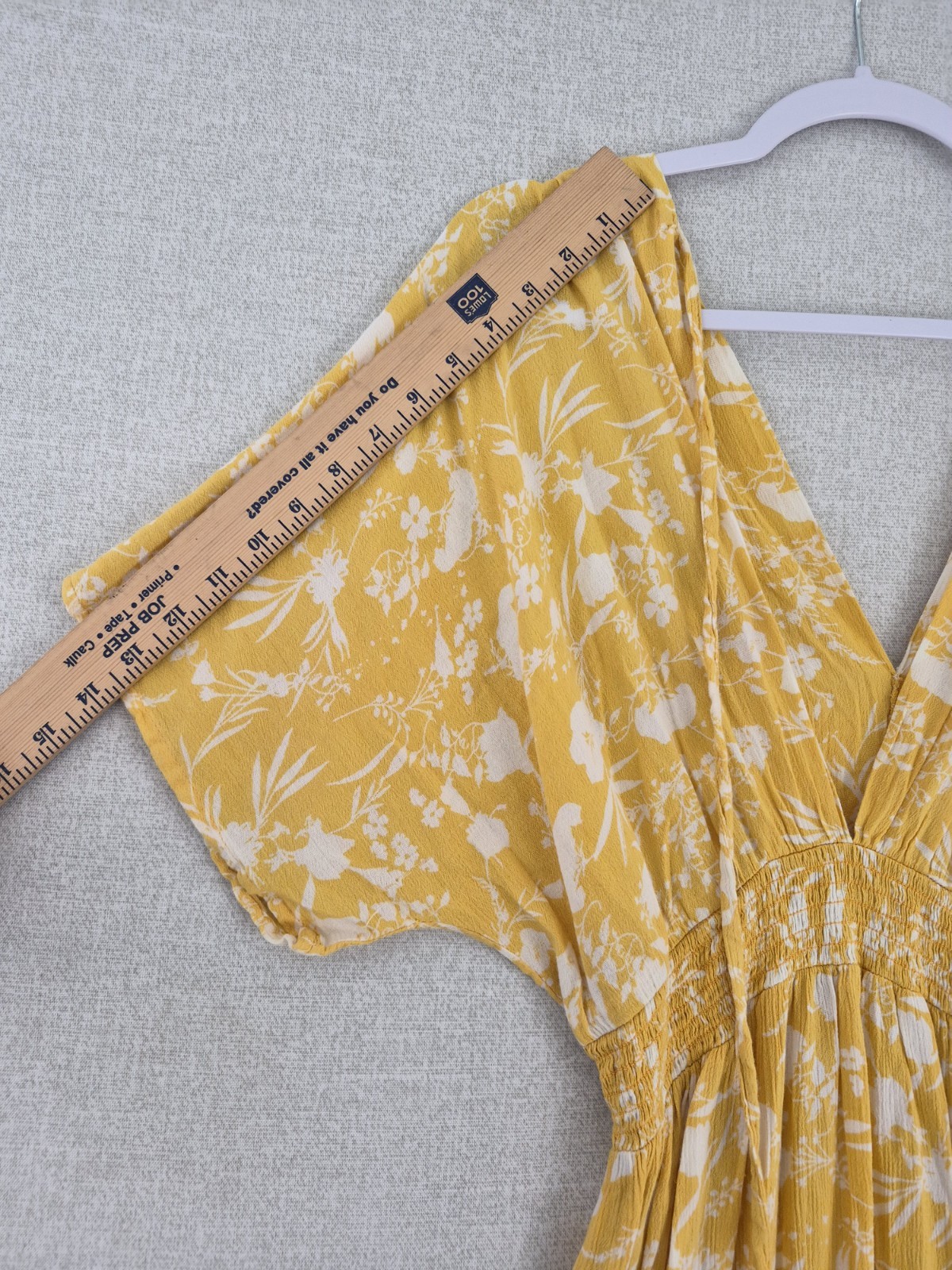 Yellow White Floral V-Neck Smocked Hi-Low Ruffle A-Line Dress M RN 137360