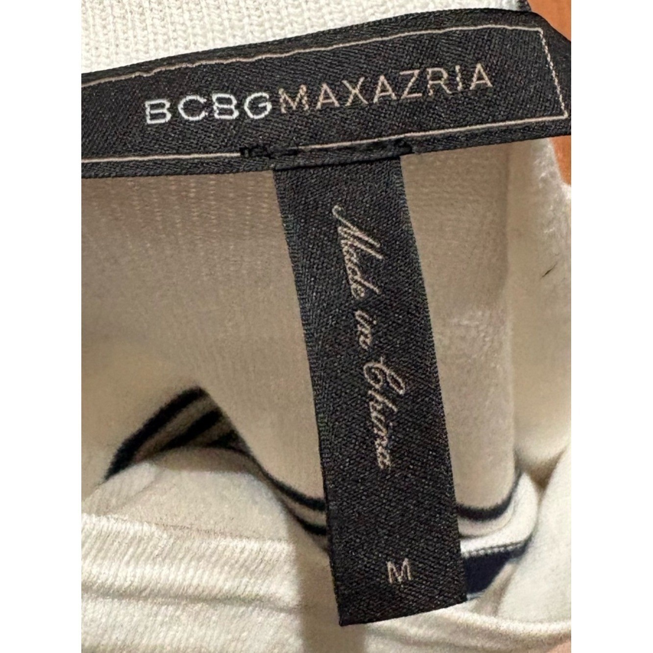 BCBGMaxAzria Navy and White Striped Long Sleeve Shift Sweater Dress, Size M