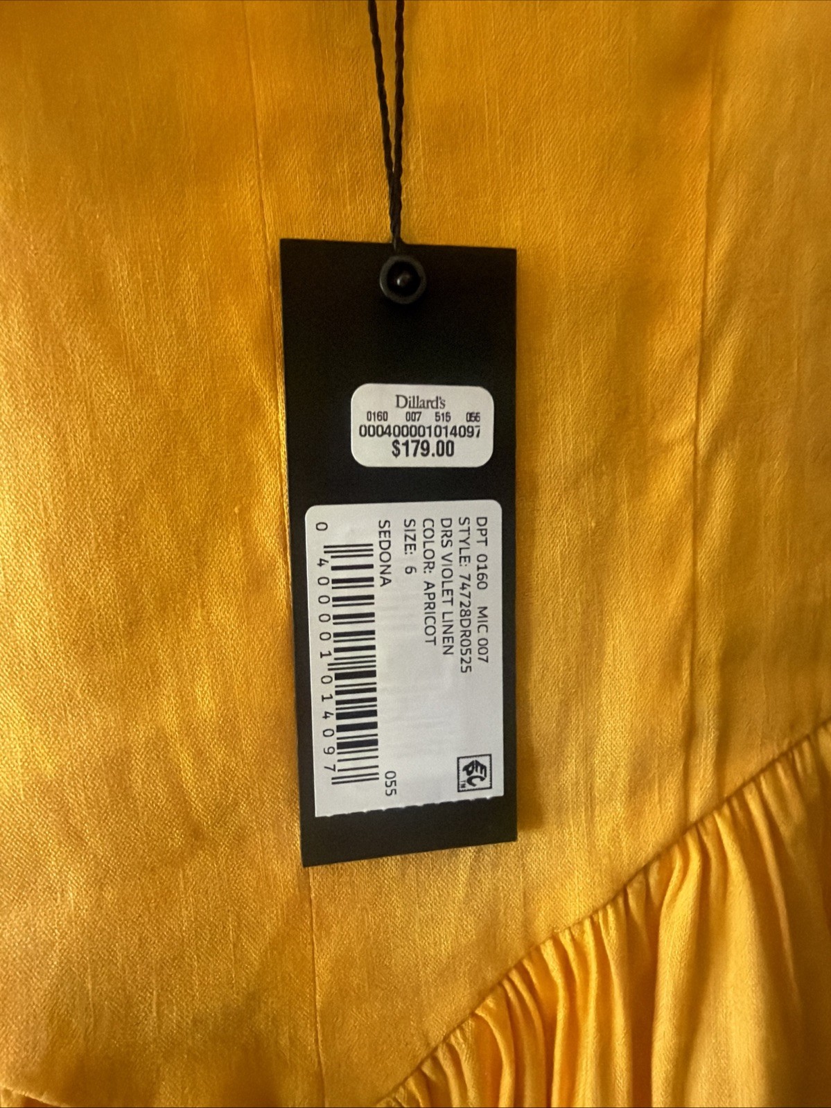 By Gianni Bini Mustard Color Short Sleeve Linen Dress With Bubble Hem