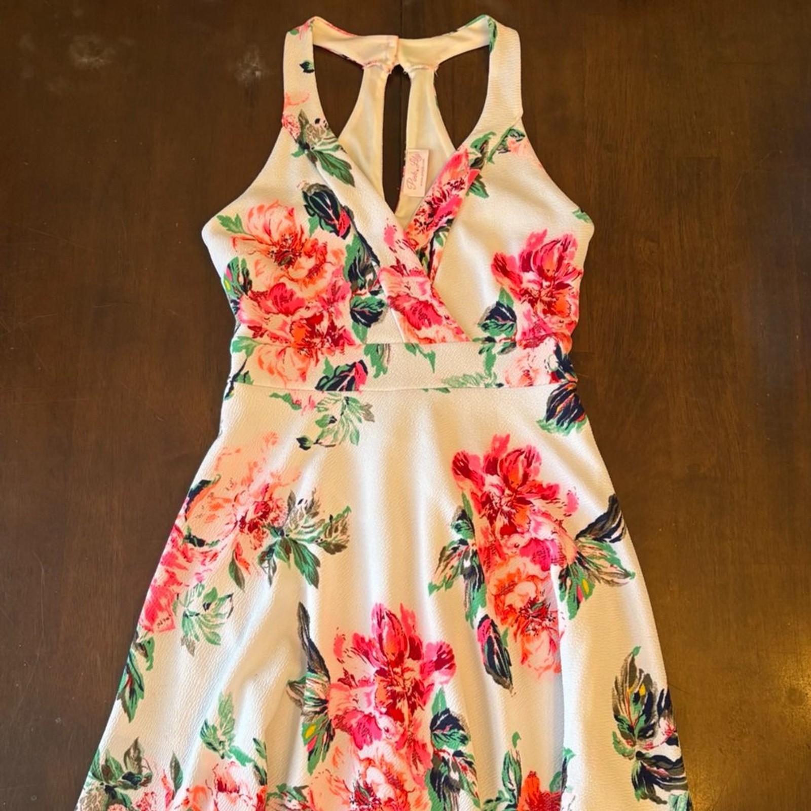 Dress midi mini circle skirt a line pink floral flowers racerback teens romantic