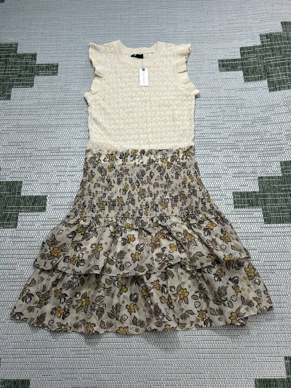 Current Air Dress Womens Medium Bieg Yellow Floral Knit Blouson New