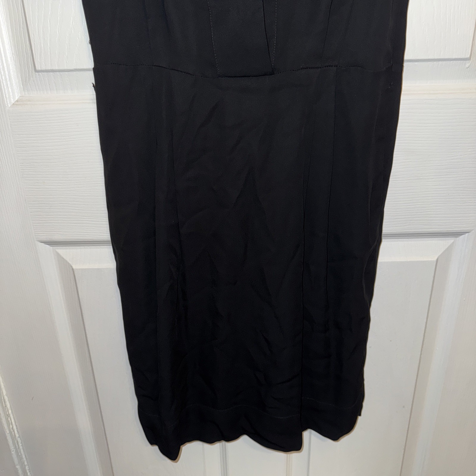 Stella McCartney Black Mini Dress Pleat Front V Neck Size 38 Short Sleeve