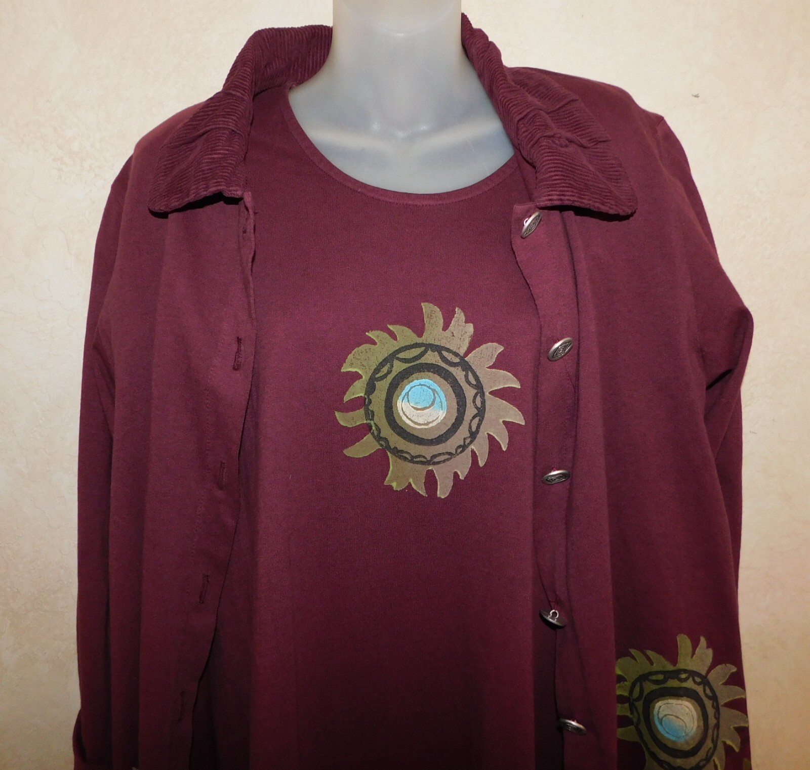 New Age Dress & Jacket Hand painted Sun & Egyptian Ankh sz S Boho