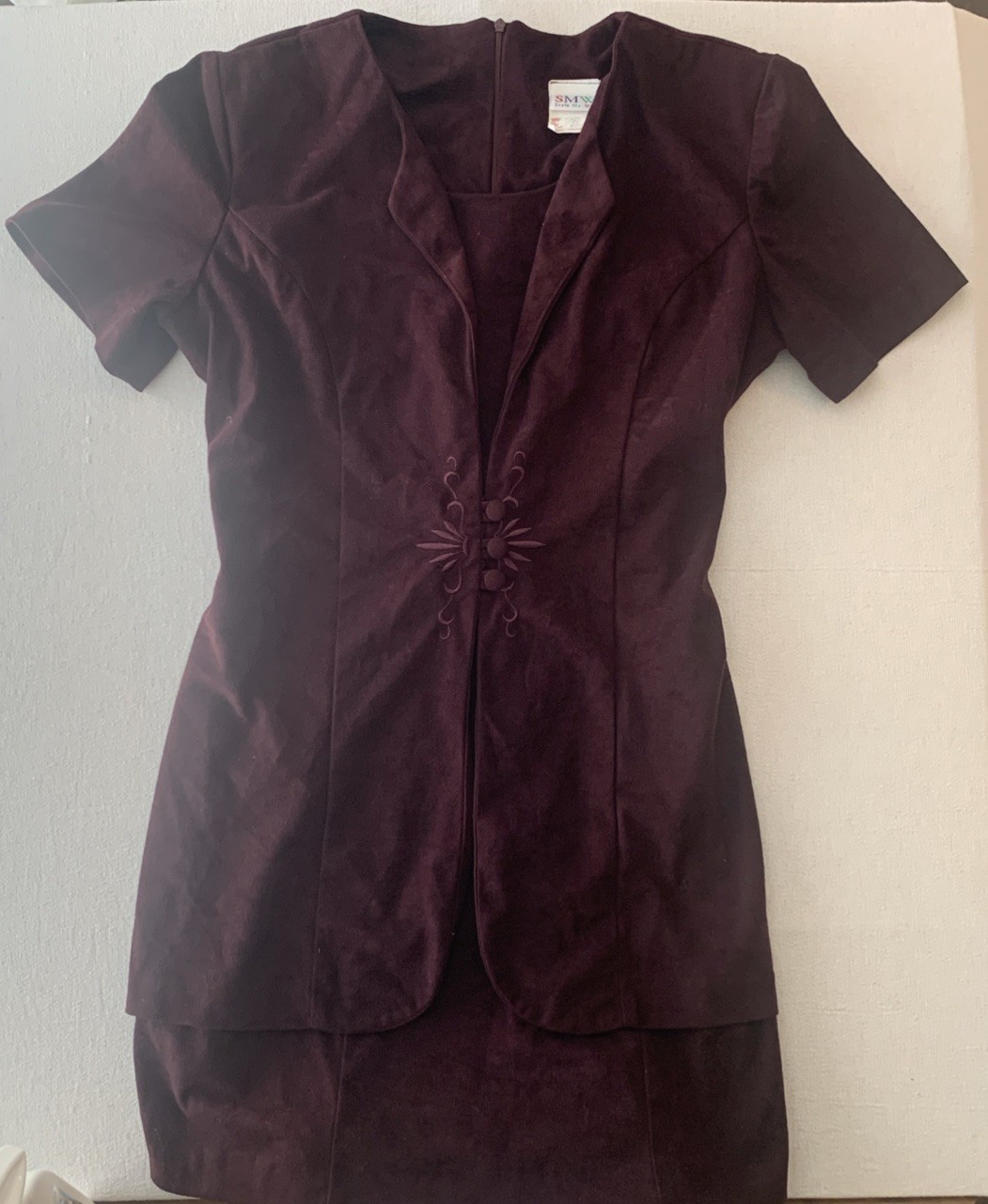 SMW Style My Way Purple Pencil Dress Round Neck Short Sleeve Suede Belted 11/12