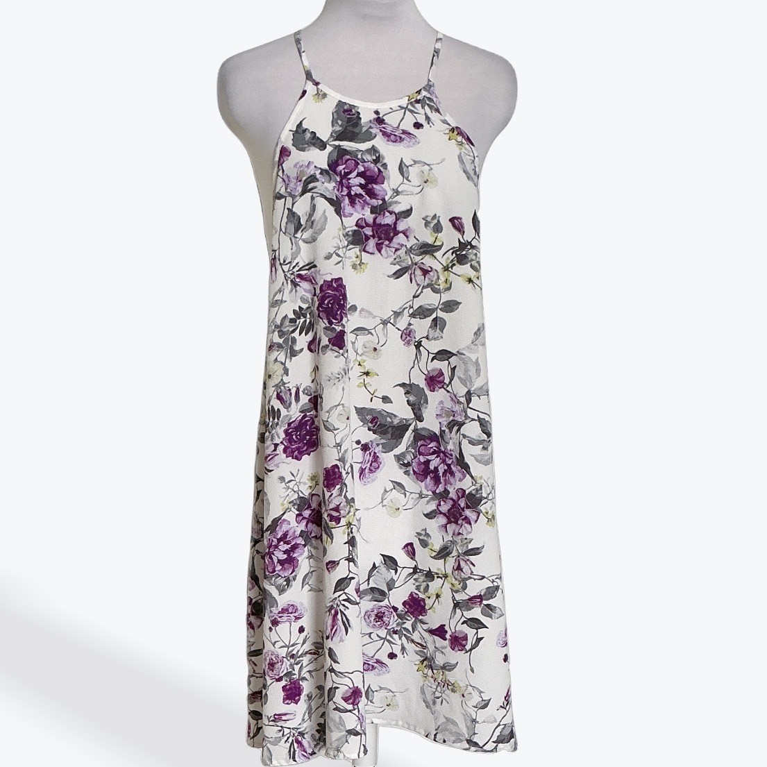Elan Floral Shift Dress Small Purple White Sleeveless Racerback Boho CPP5115 NWT