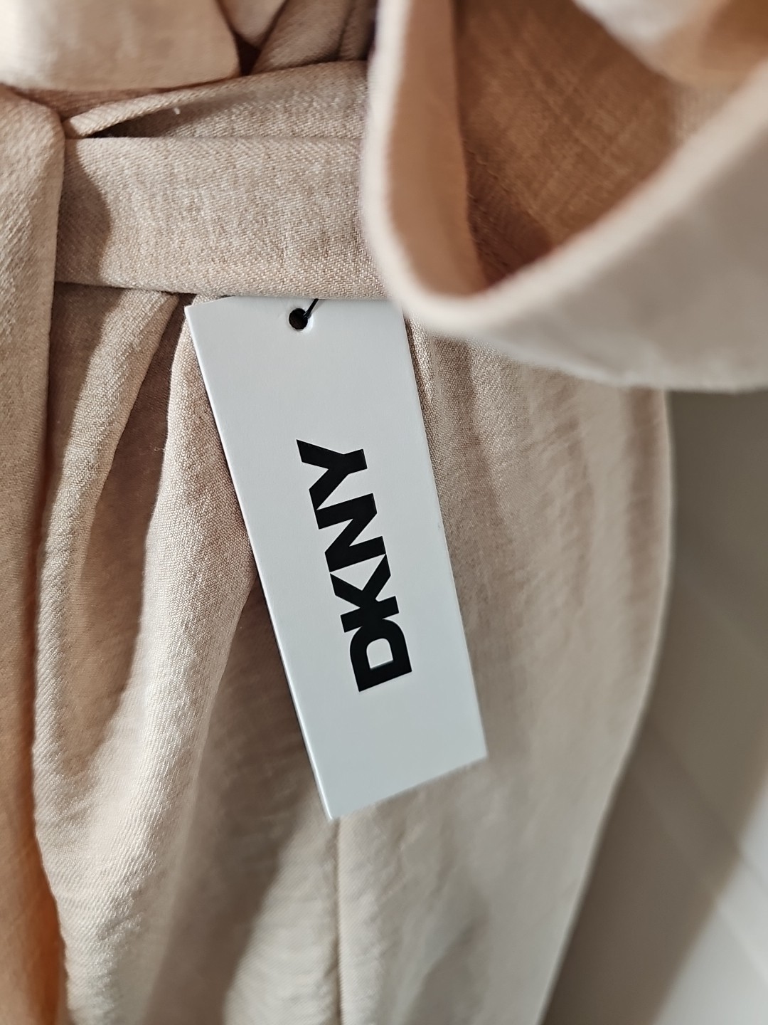 NWT DKNY Donna Karan Cotton Collared Button Belt Midi Shirt Dress Sz 14 Beige
