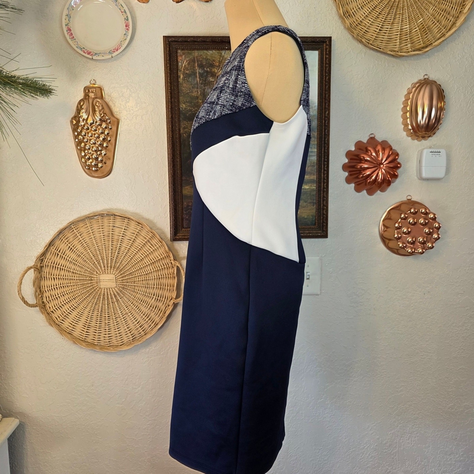 En Focus Studio Navy Colorblock Sleeveless Sheath Dress Office Siren