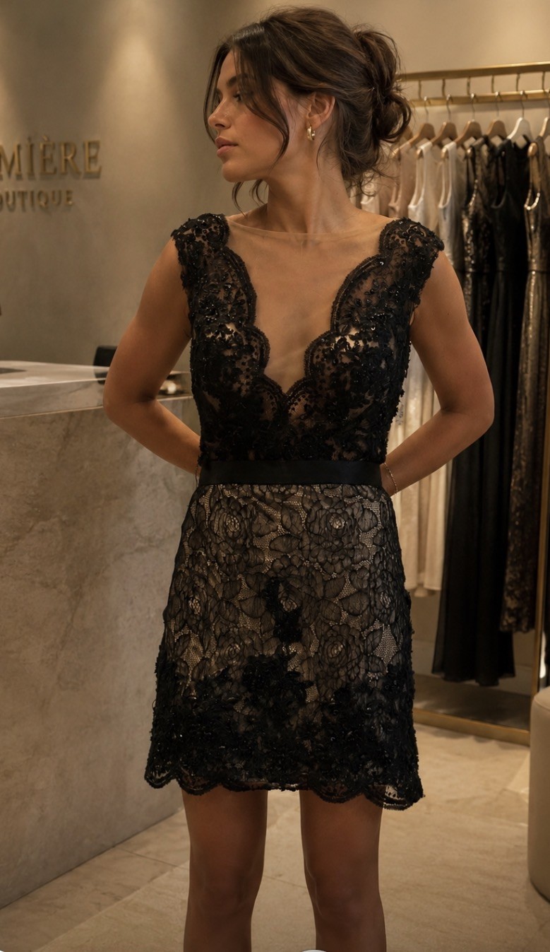Alyce Paris Cocktail Intricate Lace Dress Black Sz 8 Whimsigoth Black Tie Event