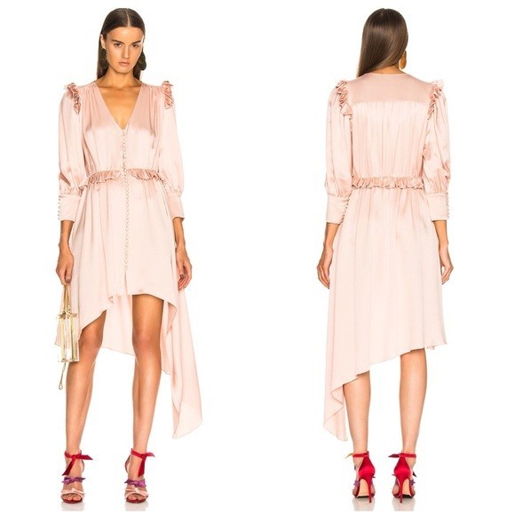 NWT Magda Butrym Tarragona Dress Ruffled Silk Satin Button Front Sz 36
