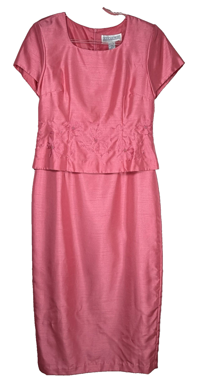 Vtg JESSICA HOWARD Pink Barbie Sheath Dress Beaded Embroidered Short Sleeve 12