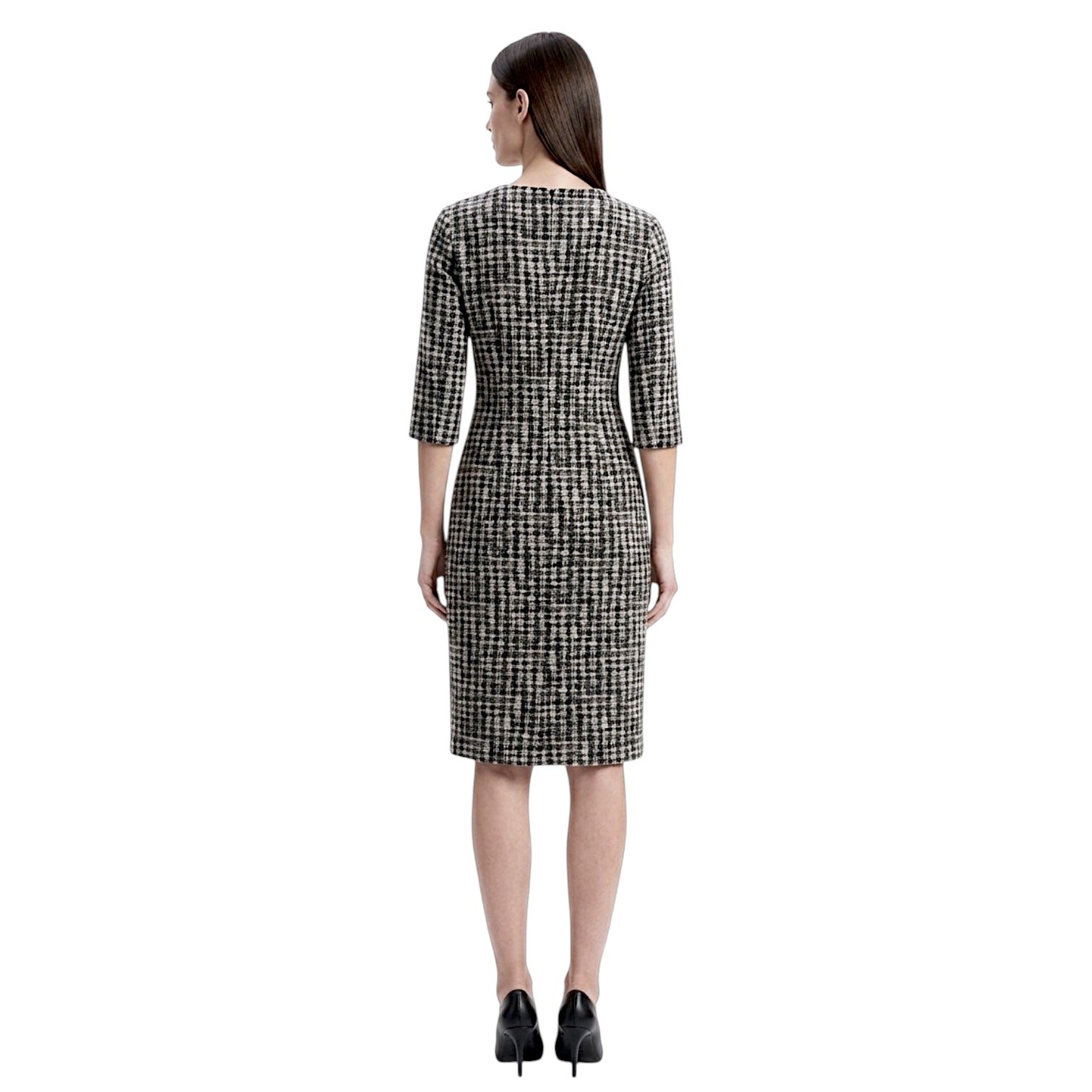 Hugo Boss Black White Polyester Cotton Fitted Career Sheath Dress | Size 0