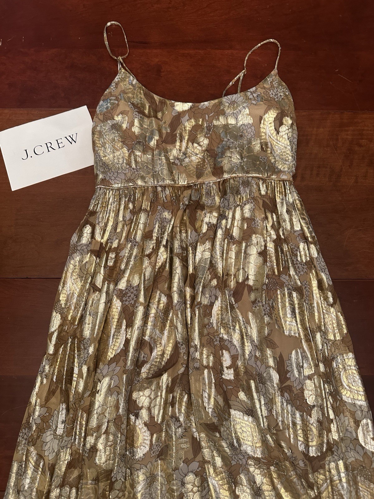 EX J.CREW COLLECTION Gold Metallic SILK Empire MAXI DRESS romantic WOMENS 6
