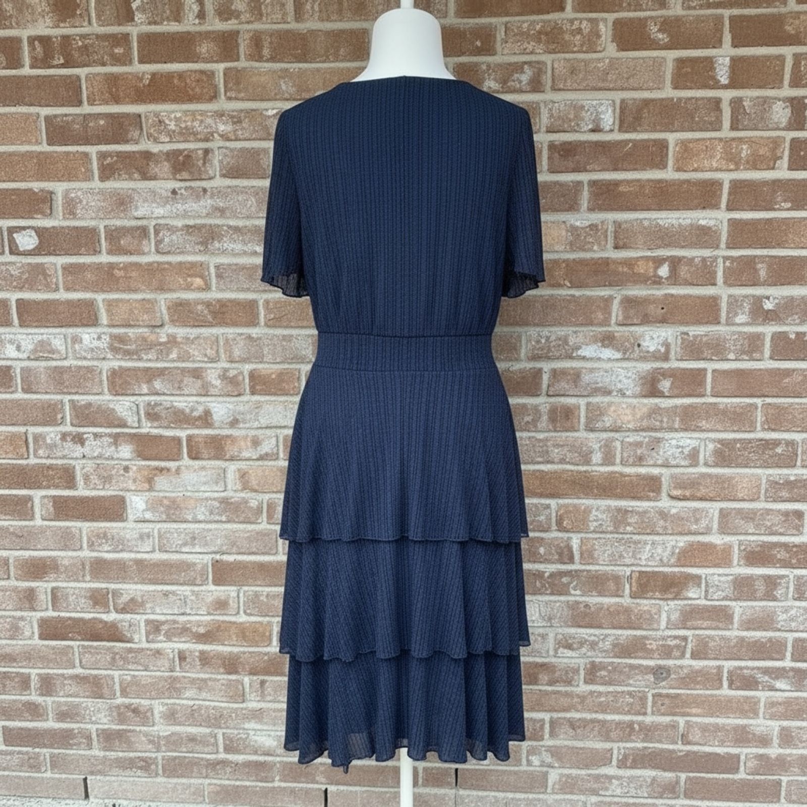 Siren Lily Navy Metallic Stripe Tiered Midi Dress Size 1X Plus