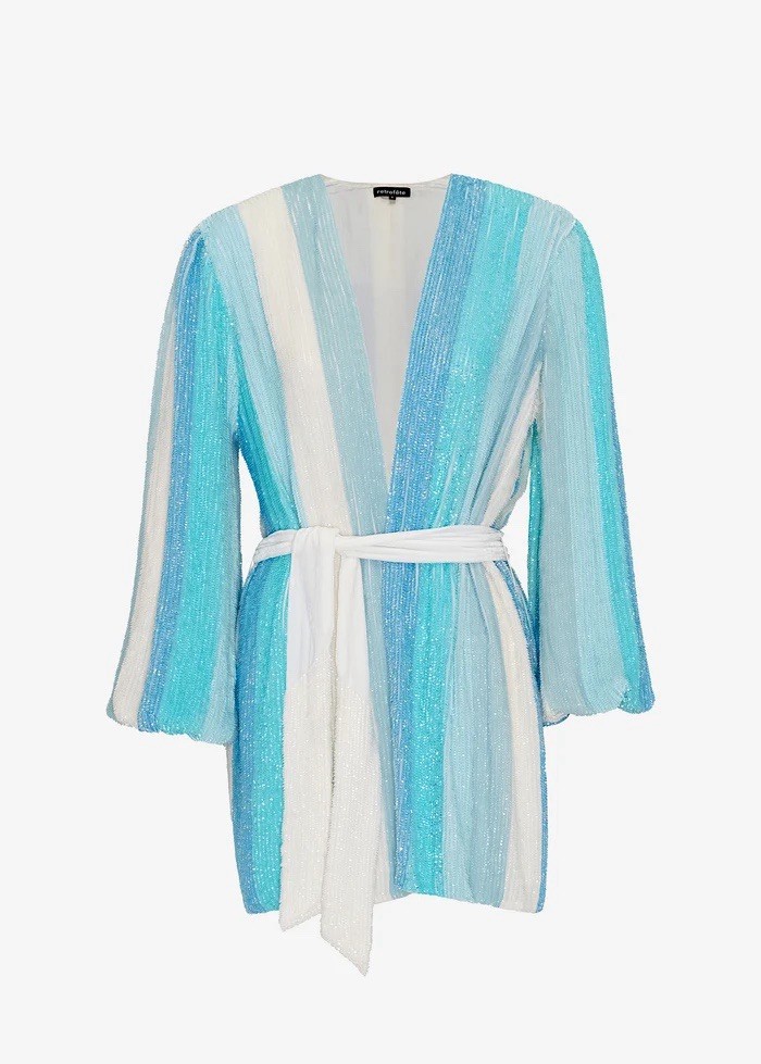 RETROFETE GABRIELLE SEQUIN ROBE Retrofête Mykonos Blue Stripe Size XS $655