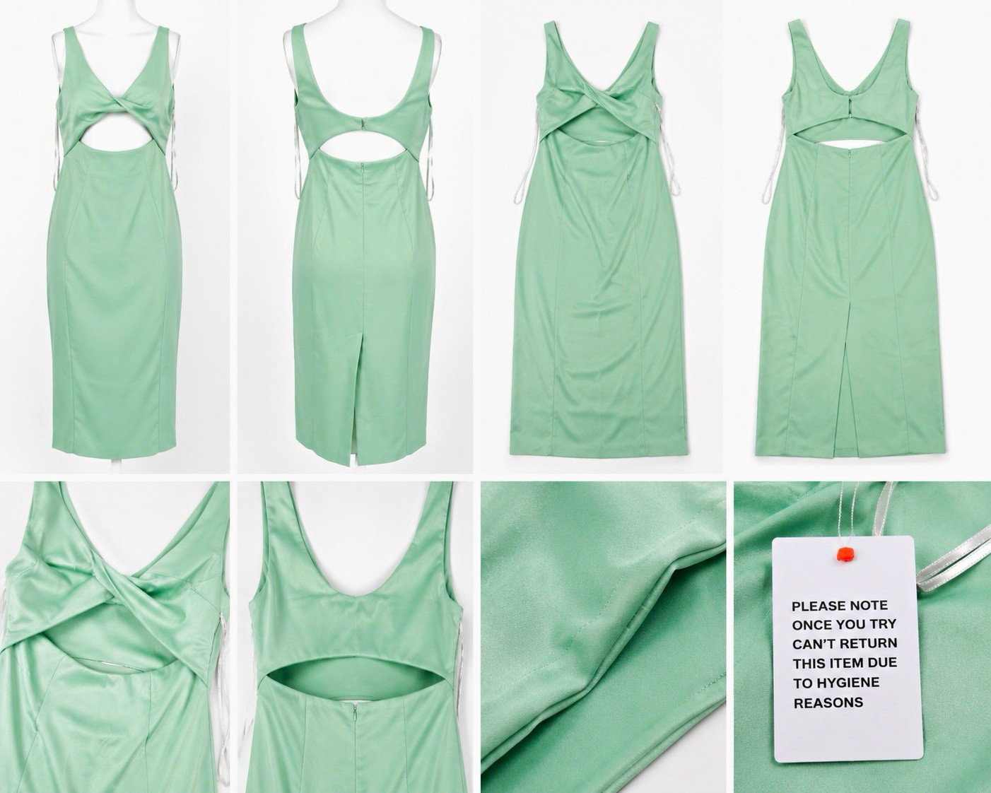 ASOS Mint Green Satin Twist Front Cut Out Midi Dress Sleeveless NWT Women’s