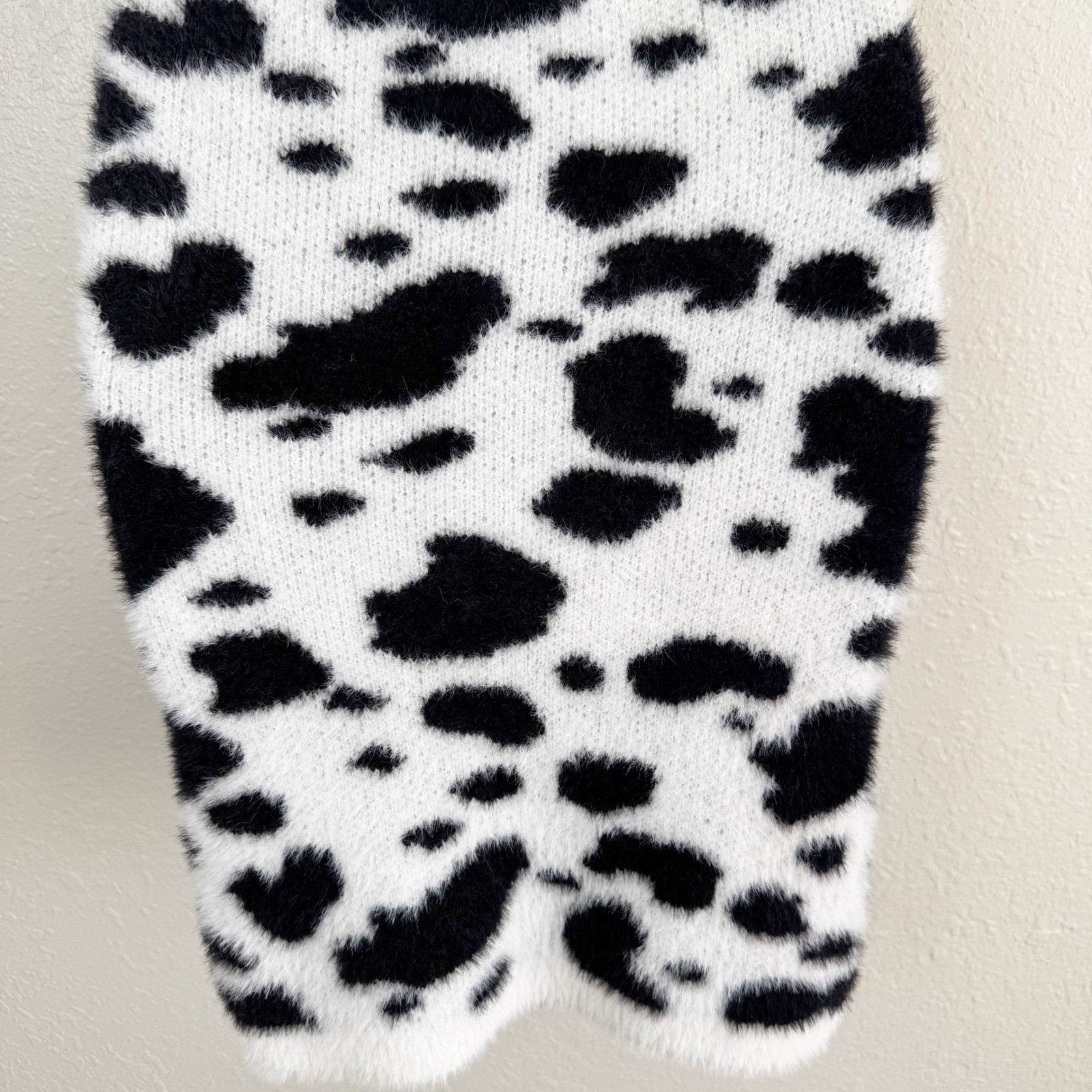 LA Hearts Cow Print Fuzzy Knit Mini Dress Black White Small Sleeveless Bodycon S