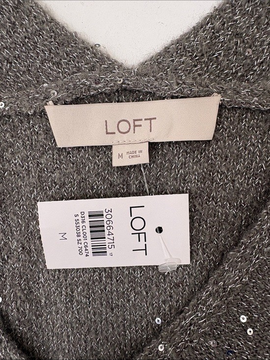 NWT Ann Taylor LOFT Chunky Knit Sequin Shift Sweater Dress Holiday Grey Medium