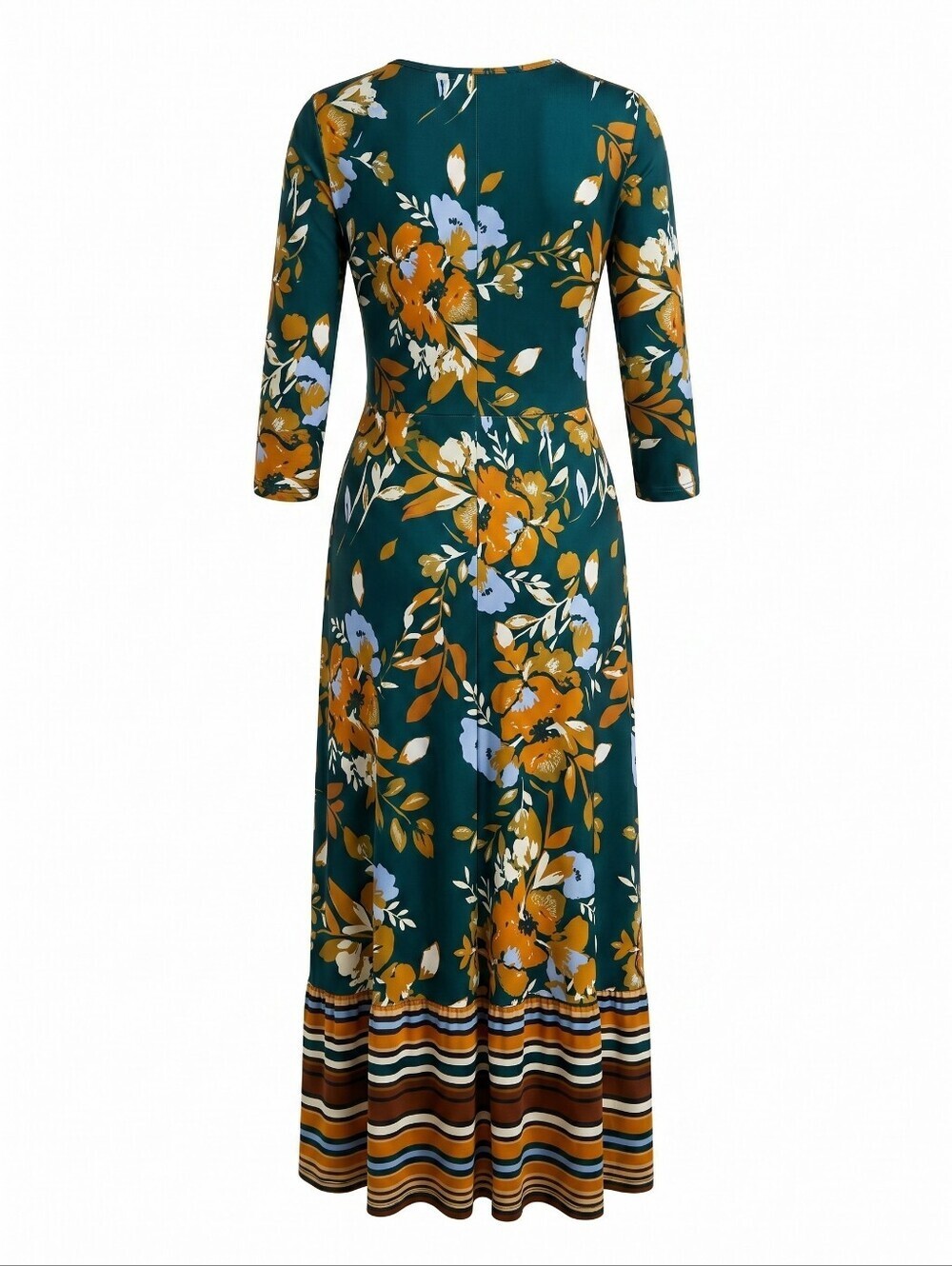 Anthropologie Fall Maxi Dress With Emerald Green And Mustard Floral Details
