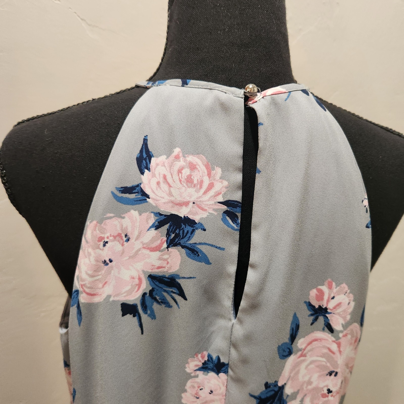 Candies Womens M Pull On Slip Dress Blue Floral A Line Halter Keyhole