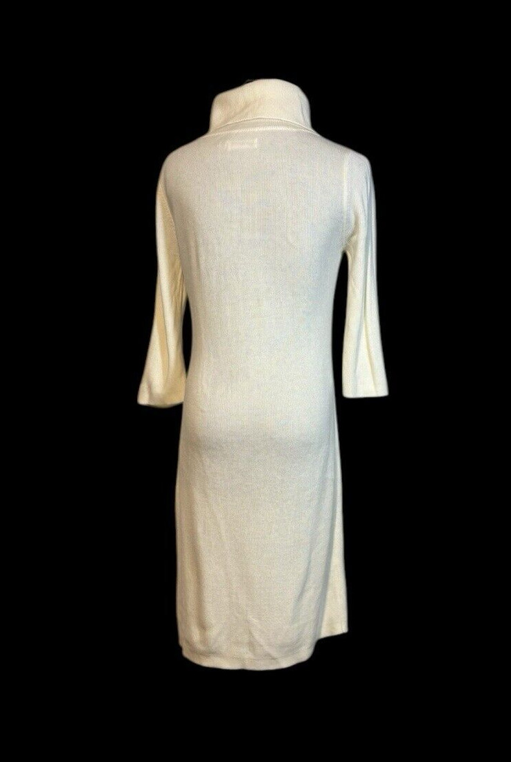 Calvin Klein S Ivory Acrylic Knit Exposed Gold Zipper Bodycon Sweater Dress