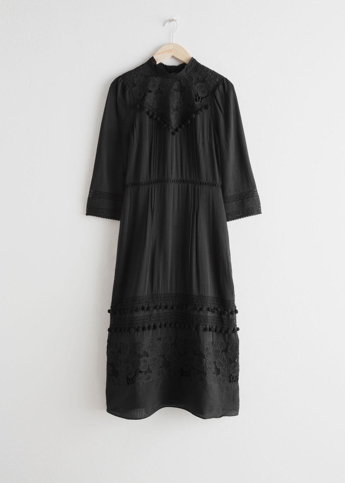 & Other Stories Dress Womens 2 Black Lace High Neck Maxi VIctorian A Line Goth
