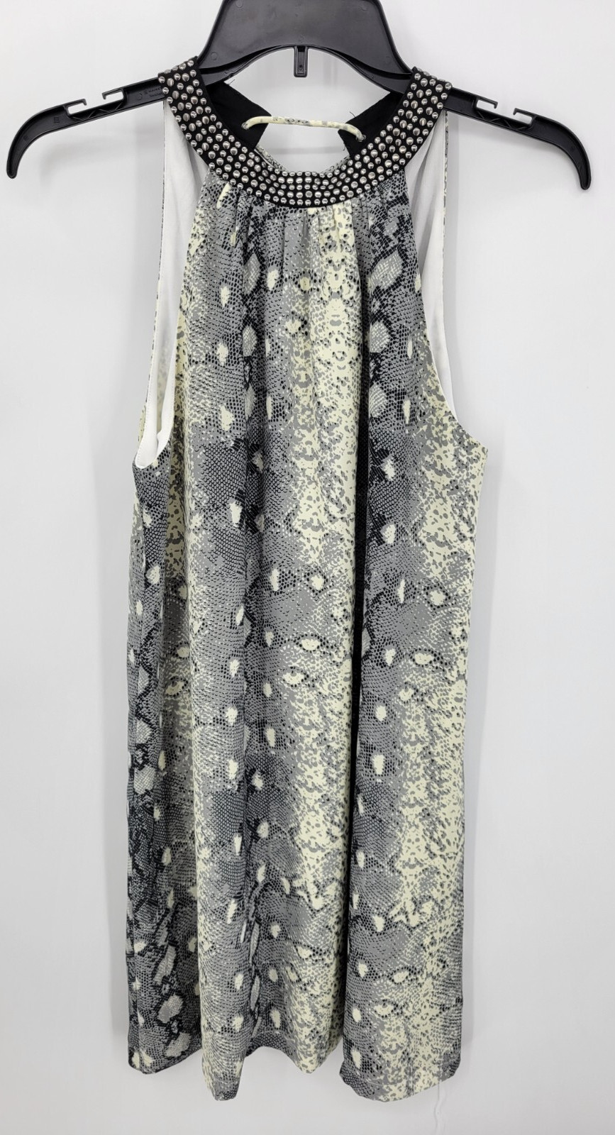 Renee C Dress Womens Medium Black Ivory Reptile Print Beaded Halter Neckline