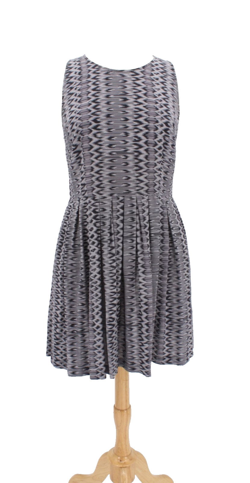 JOIE Silk Dress Large Sleeveless Fit & Flare Gray Black Aztec Pleated