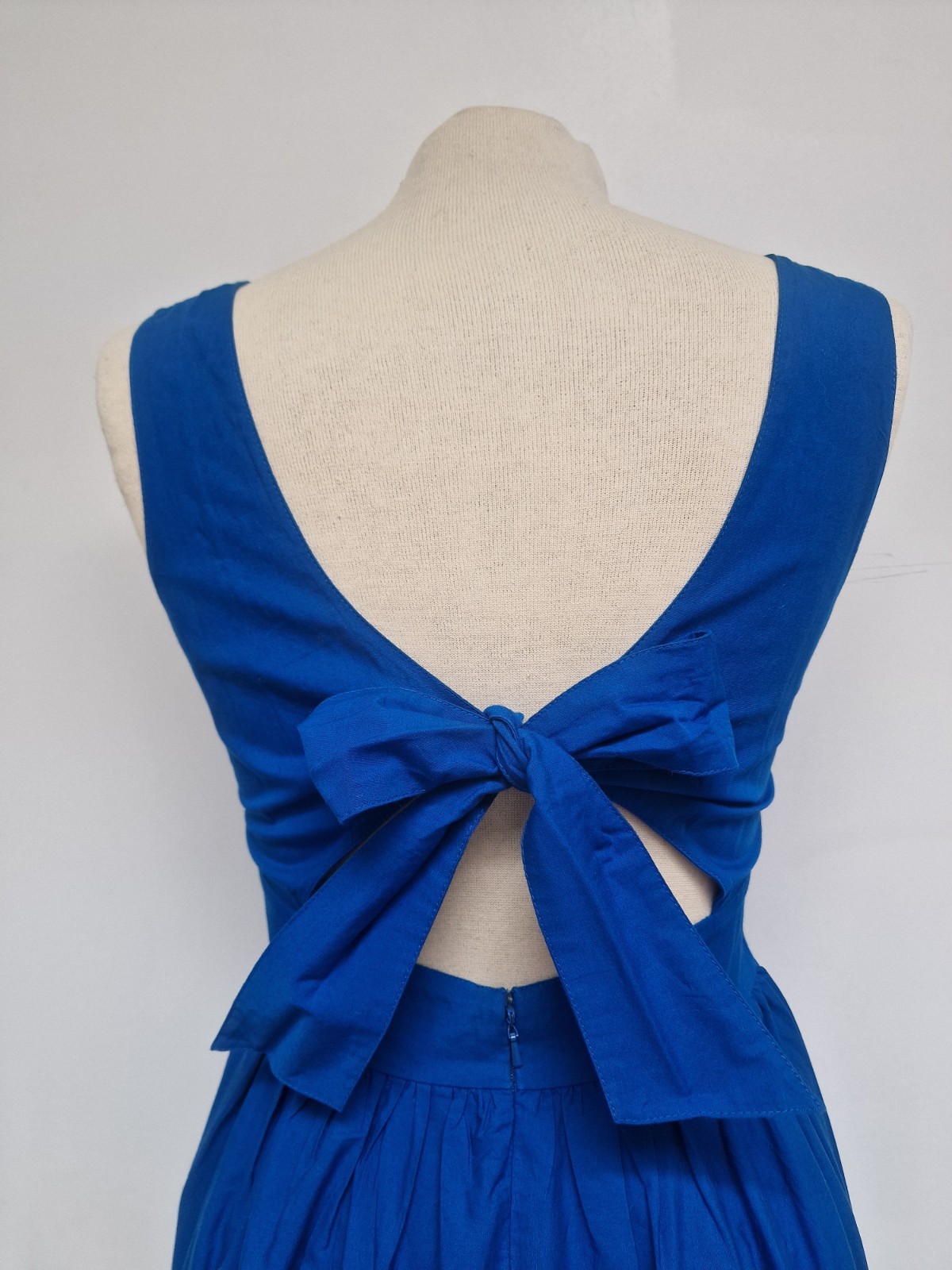 Vibrant Blue Skater Fit n Flare Backless Topshop Dress Bow Detail Cotton Size 10