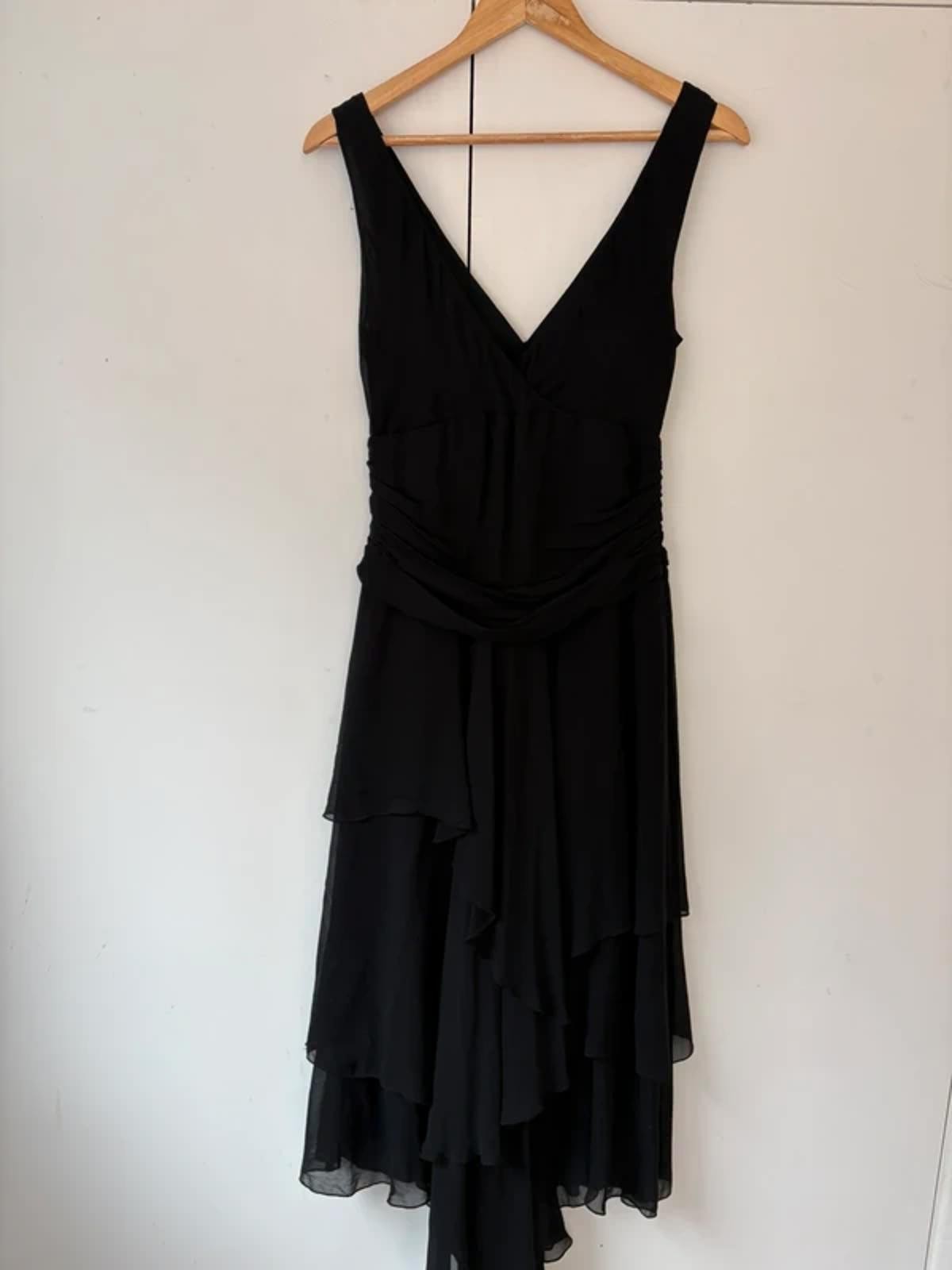 Monsoon 100% Silk Stunning Black Floaty Ruffle Hem Fairycore Evening Dress 12