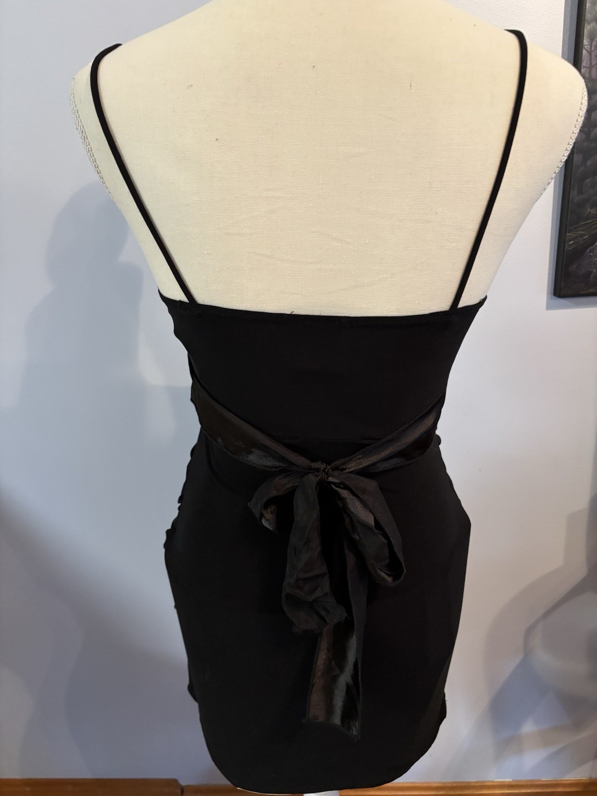 Taboo Dress Spaghetti Strap Leopard Print Top Black Stretchy Back Tie Sz S EUC