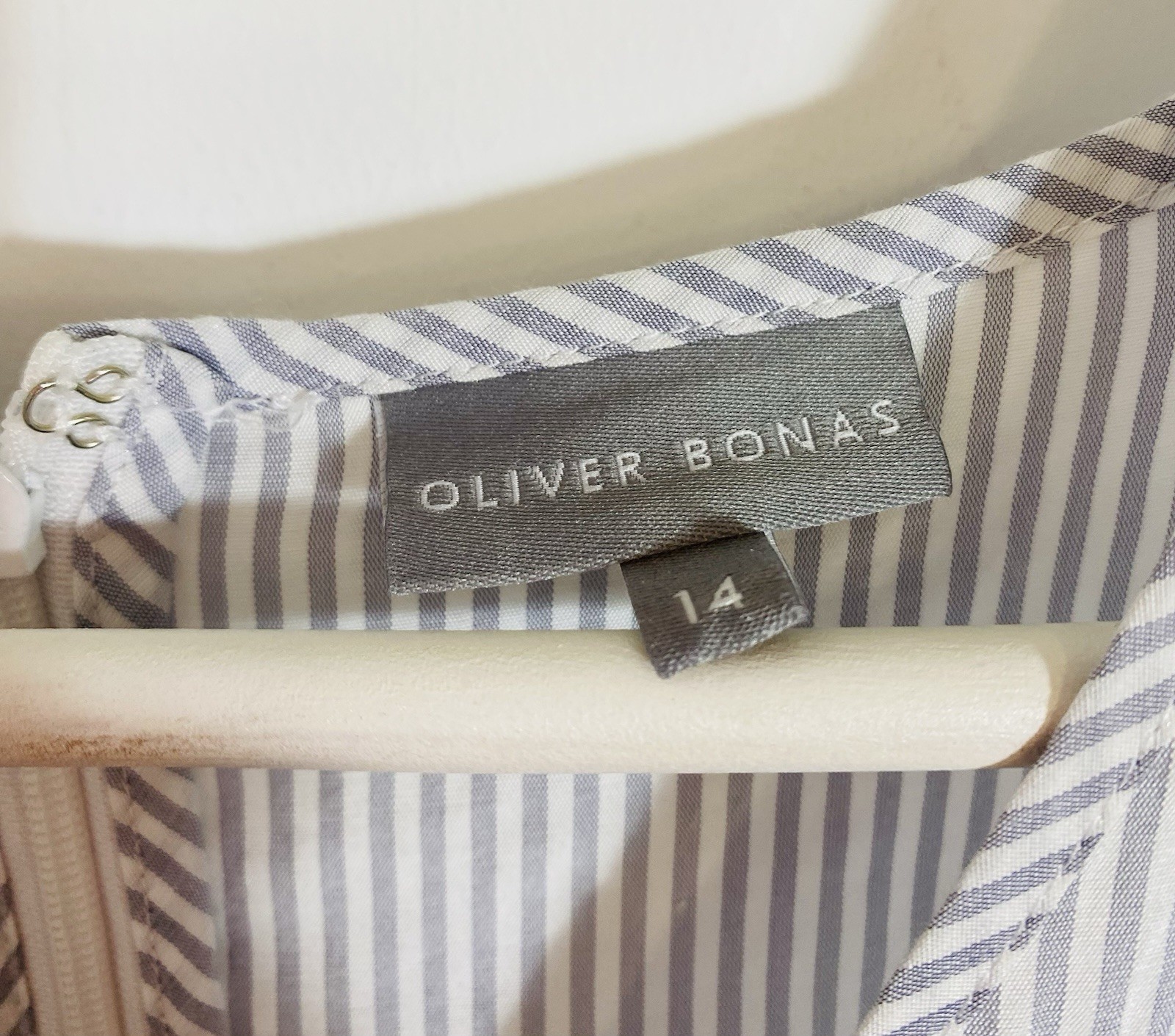 Oliver Bonas Cotton Striped Summer Wrap Dress Grey/white Size14