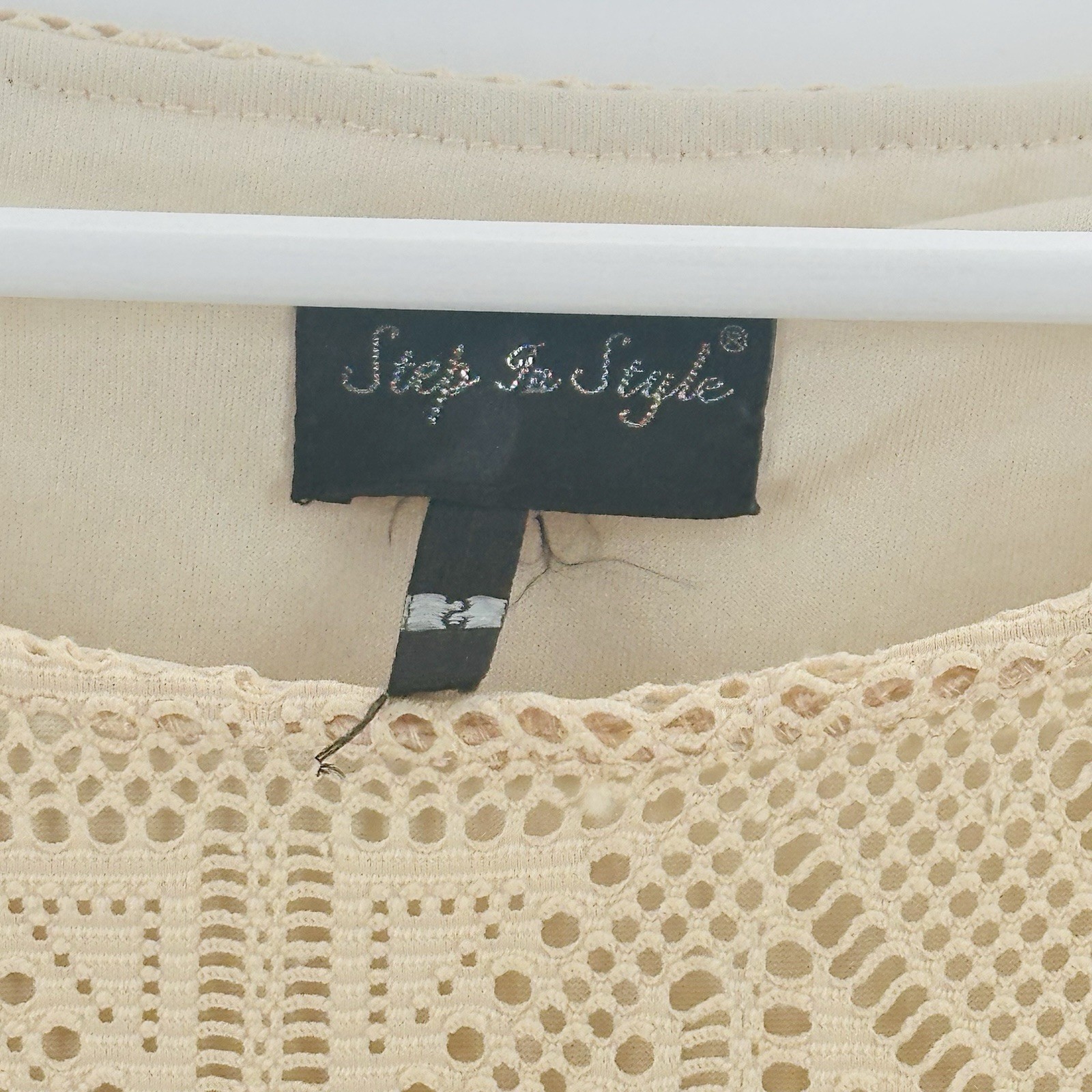 NWT Step In Style Dress Cream Beige Sz S Crochet Tunic Dress Boho AB12