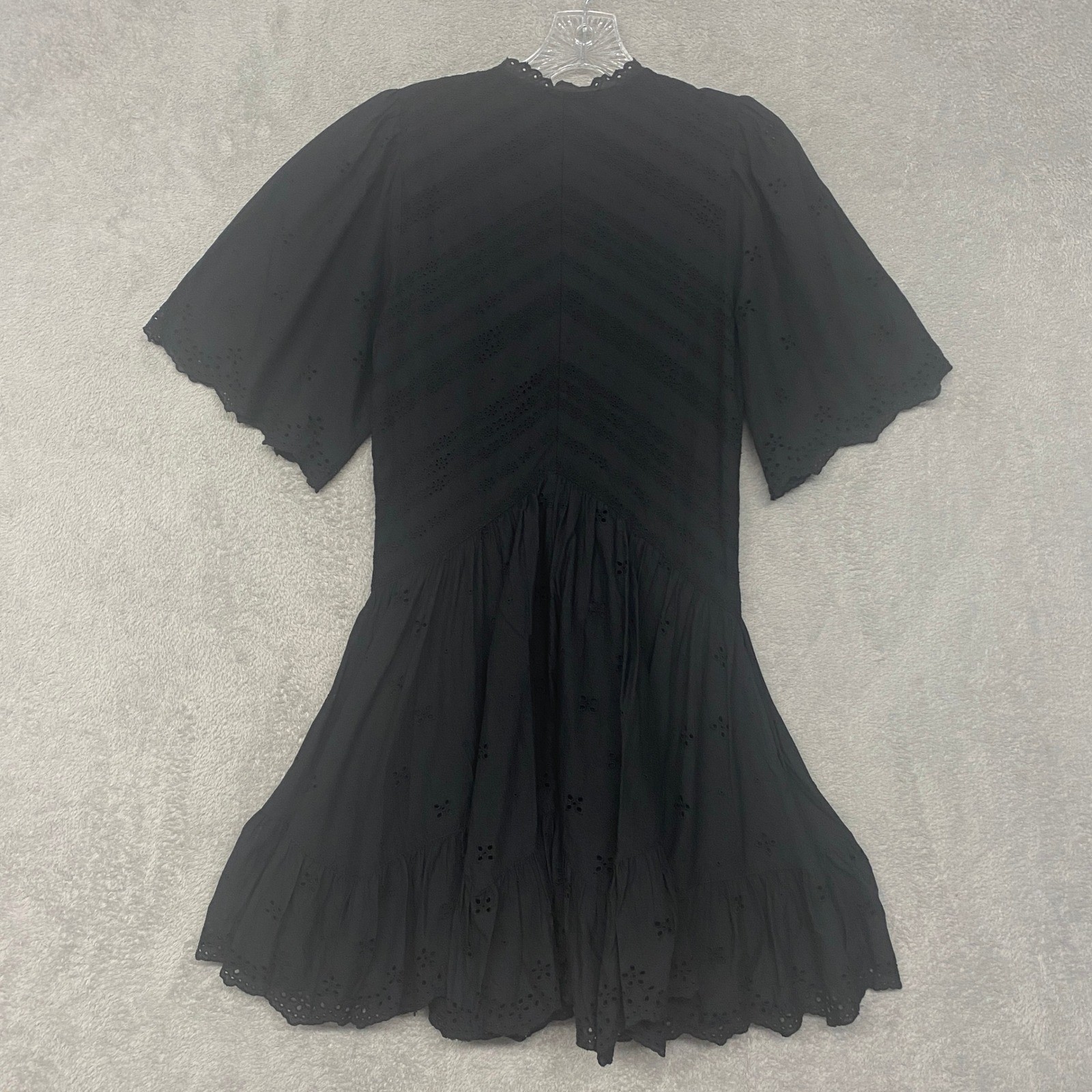 Madewell Dress Size 00 Black Eyelet Flutter Sleeve Mini Cotton Sundress NU556