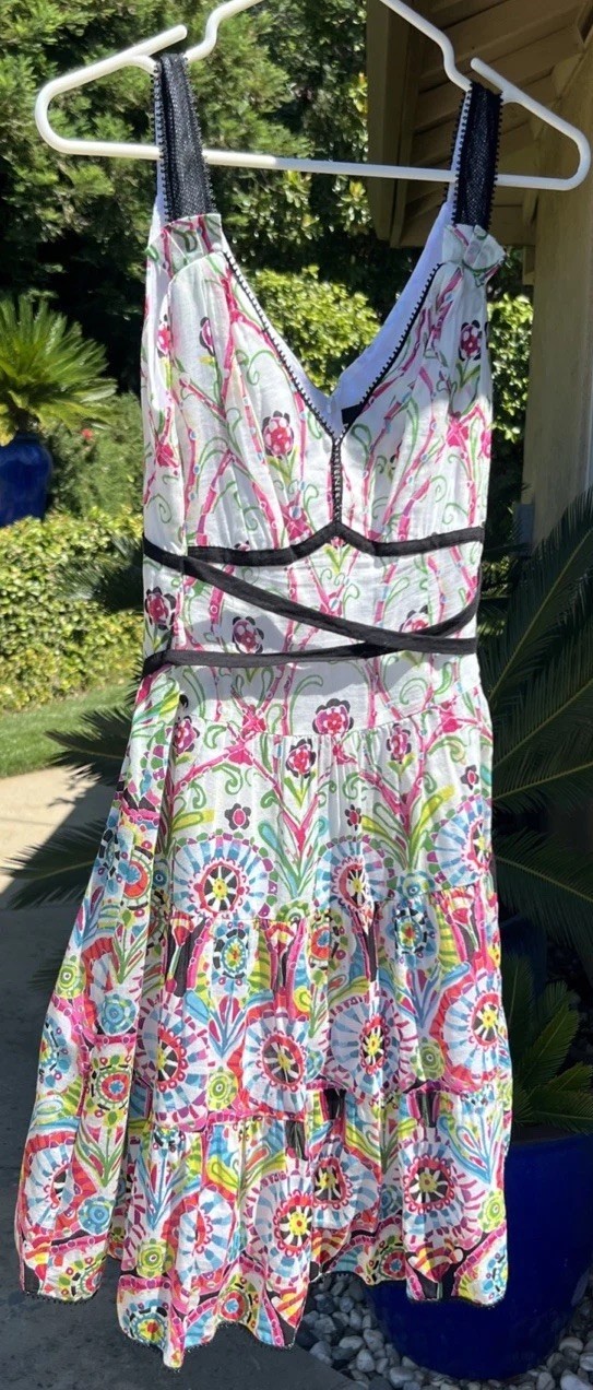 Vintage Nanette Lepore Cotton Silk Lightweight Sleeveless Belt Sundress Dress 6