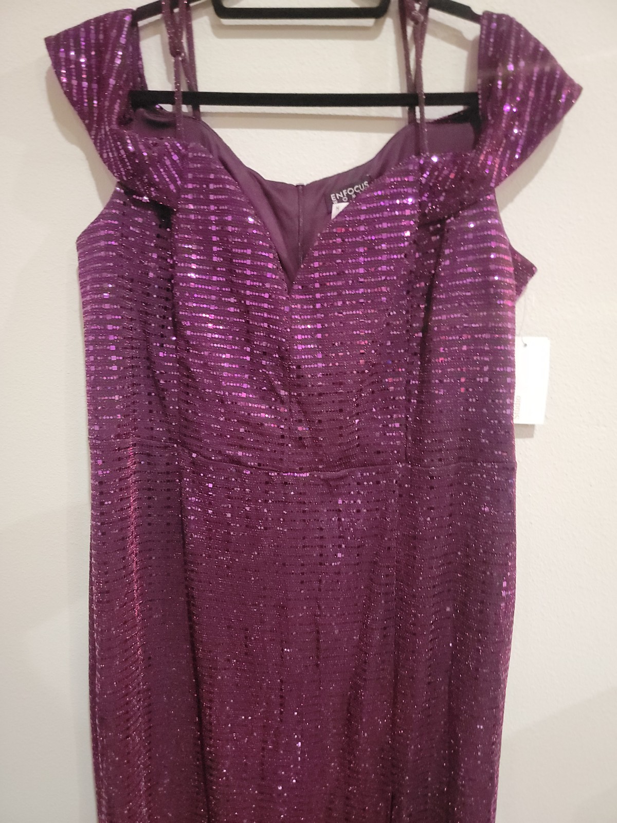 En Focus Studio Off Shoulder Purple Sequin Maxi Dress With Slit Size 20W NWT