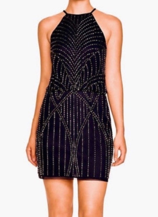 Aqua Size 2 Dark blue Navy Pewter gray Beaded Blouson Style Dress halter dress